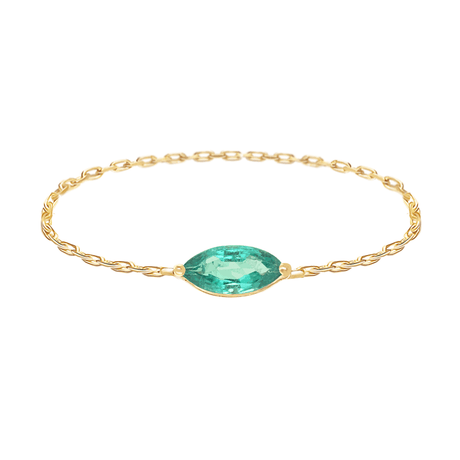 Emerald petite Marquise Chain Ring 14k gold Stackable ring