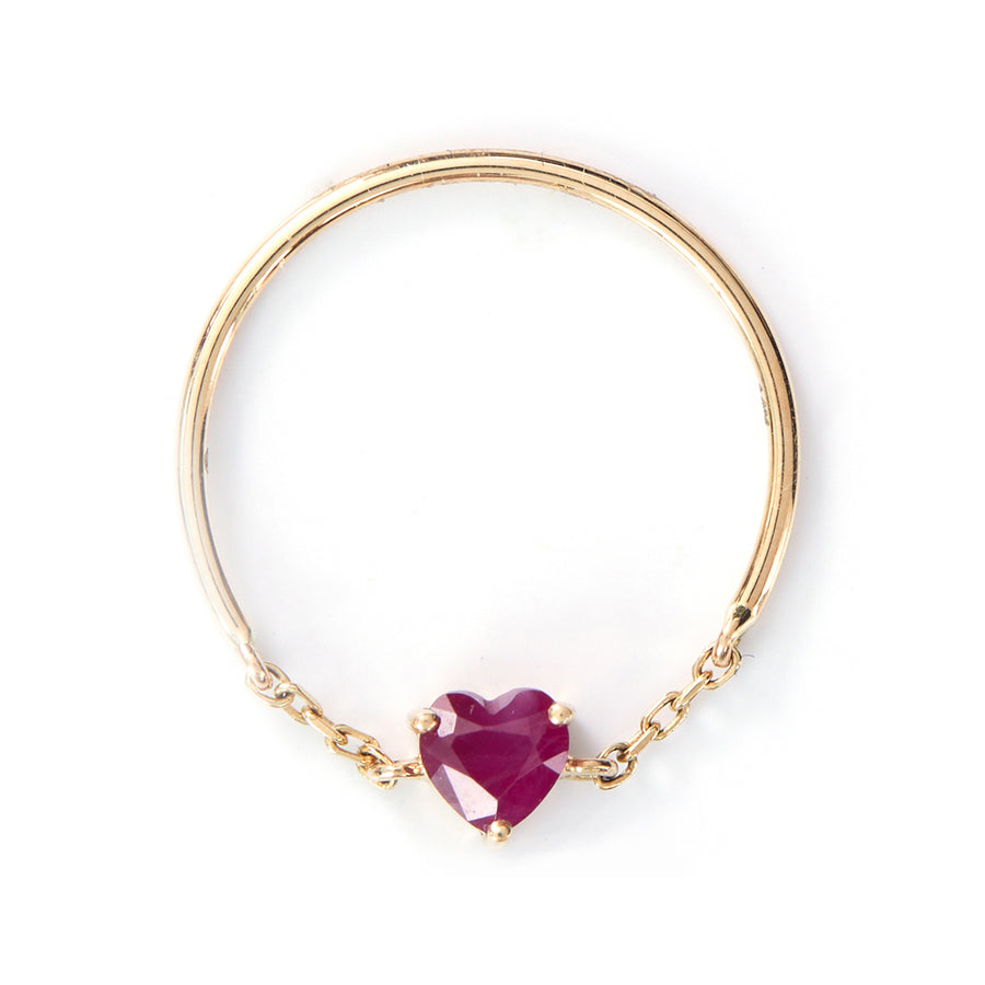 Ruby Heart Half Chain Ring