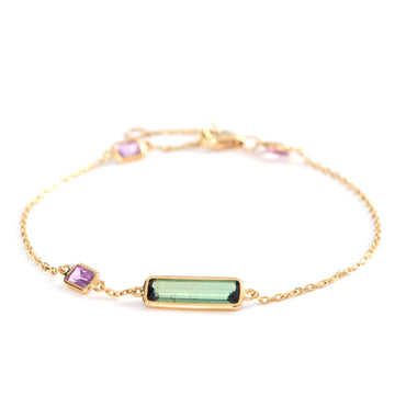 Tourmalines & pink sapphire bar bracelet