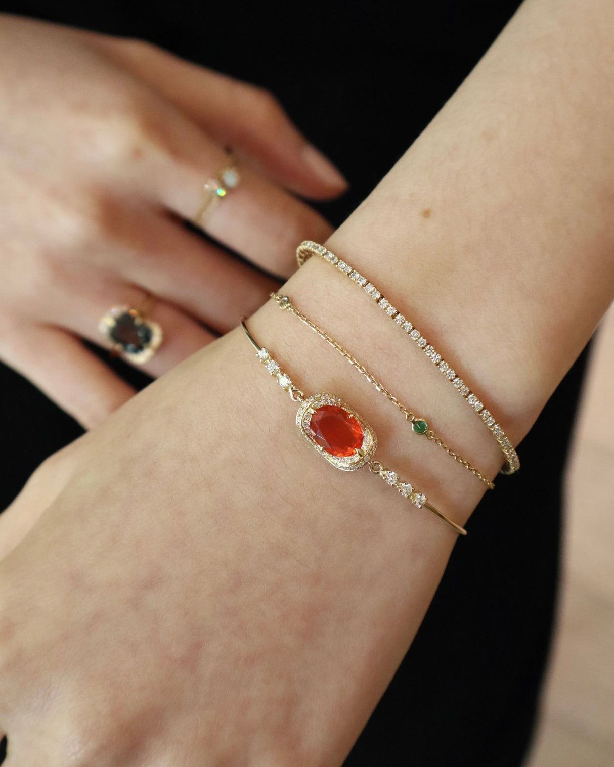 Fire Opal & Diamond Aurora Bangle