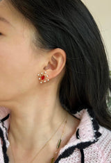 Fire Opal Supernova Earrings on model