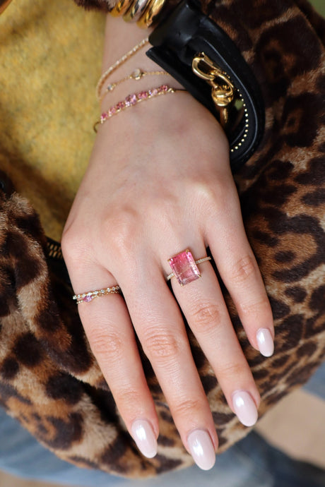 Flamingo Watermelon Tourmaline & Diamond Ring