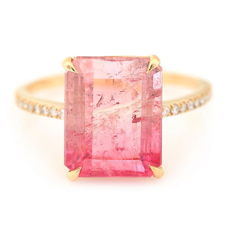Flamingo Watermelon Tourmaline & Diamond Ring 18k gold engagement ring