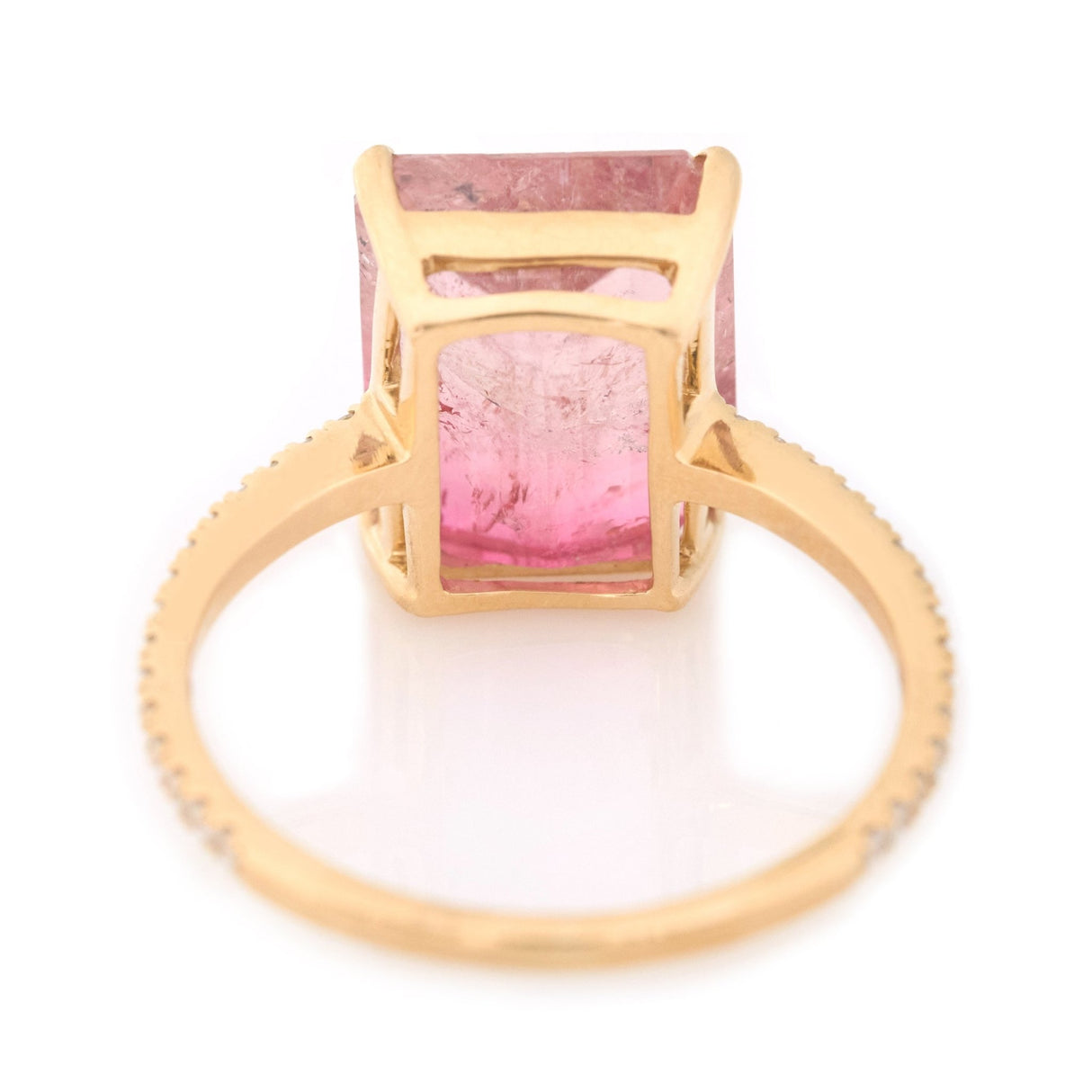 Flamingo Watermelon Tourmaline & Diamond Ring 18k gold engagement ring back view