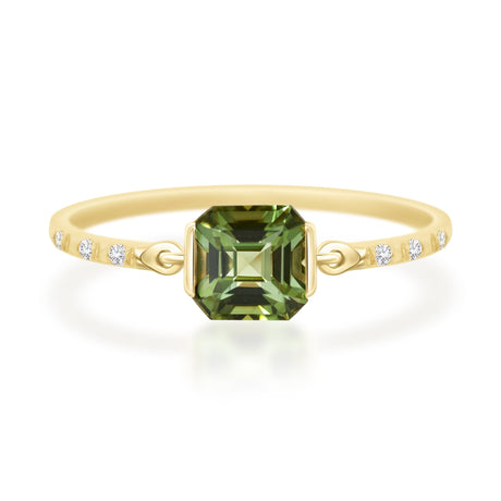 Forrest Green Tourmaline Petite Circle Diamond Ring  18K Stackable ring