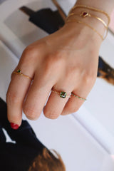 Green Tourmaline Petite Circle Diamond Ring 14k gold stackable ring 1 on model