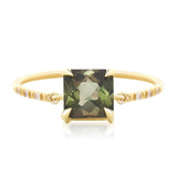 French Cut Green Tourmaline Petite Circle Diamond Ring 18k gold engagement ring
