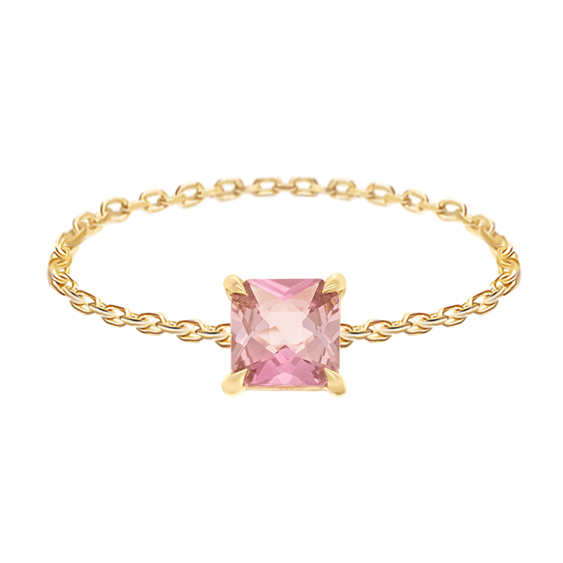 French Cut Pink Tourmaline Chain Ring 18k gold Stackable ring