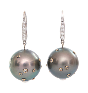 Black Pearl & diamond constellation earrings