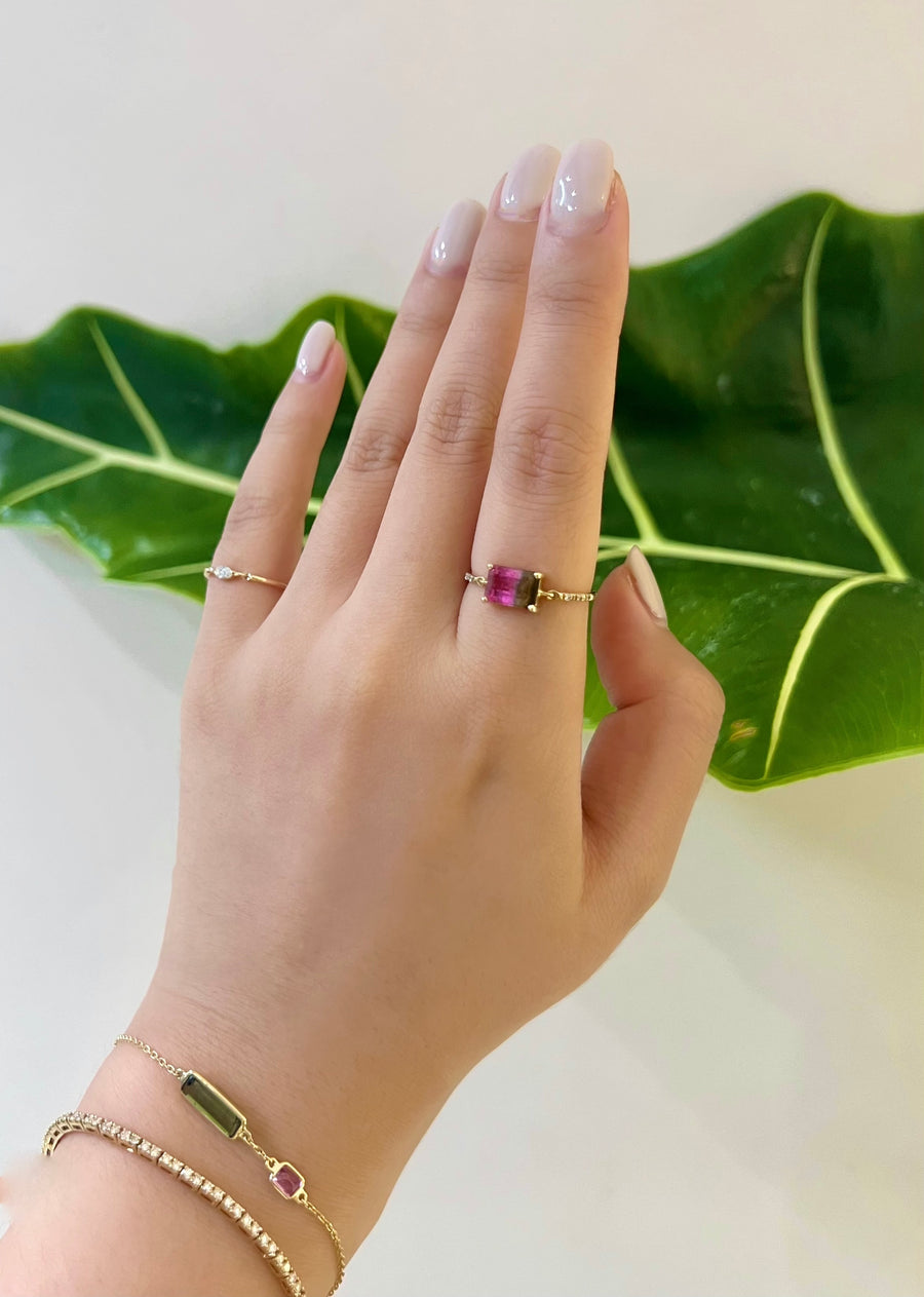 Watermelon tourmaline & Diamond petite ring