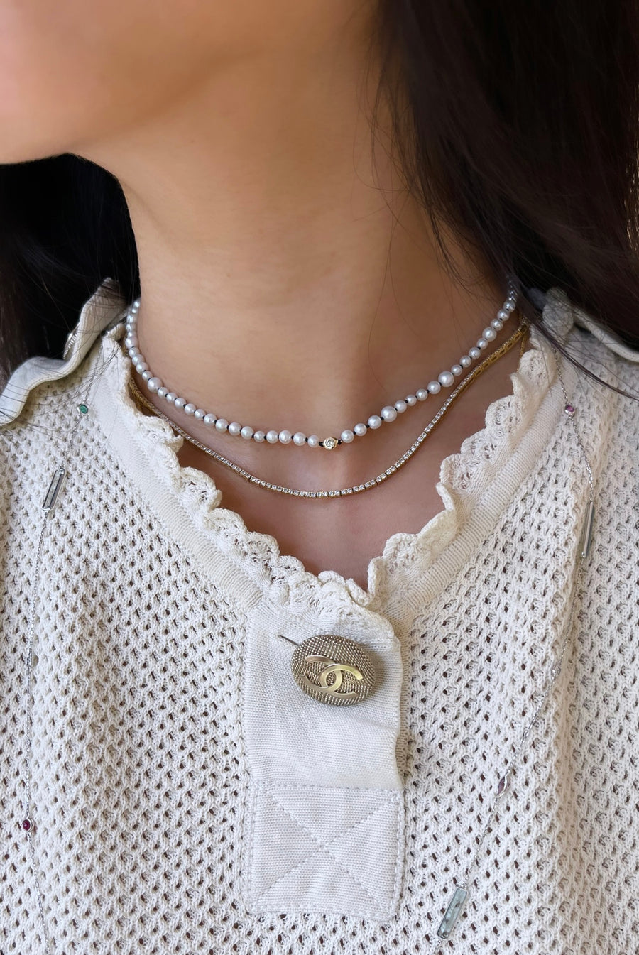 Akoya Pearl and Diamond choker necklace