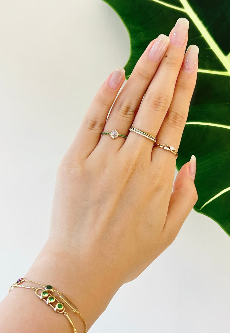 Round Rose Cut Diamond & Emerald Disco Ring