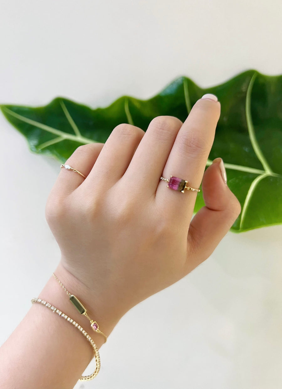 Watermelon tourmaline & Diamond petite ring