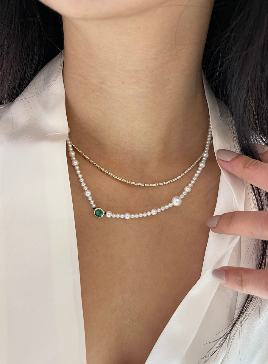 Akoya Pearl And Emerald Choker Necklace