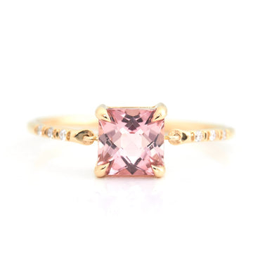 French cut Pink Tourmaline petite circle diamond ring