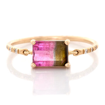 Watermelon tourmaline & Diamond petite ring