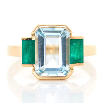 Aquamarine & Emerald Tonal Deco Ring