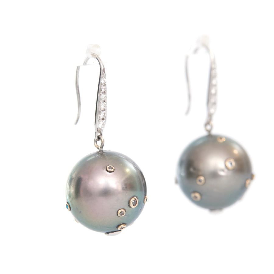 Black Pearl & diamond constellation earrings