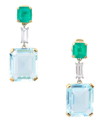 Emerald Aquamarine & Diamond Deco Earring