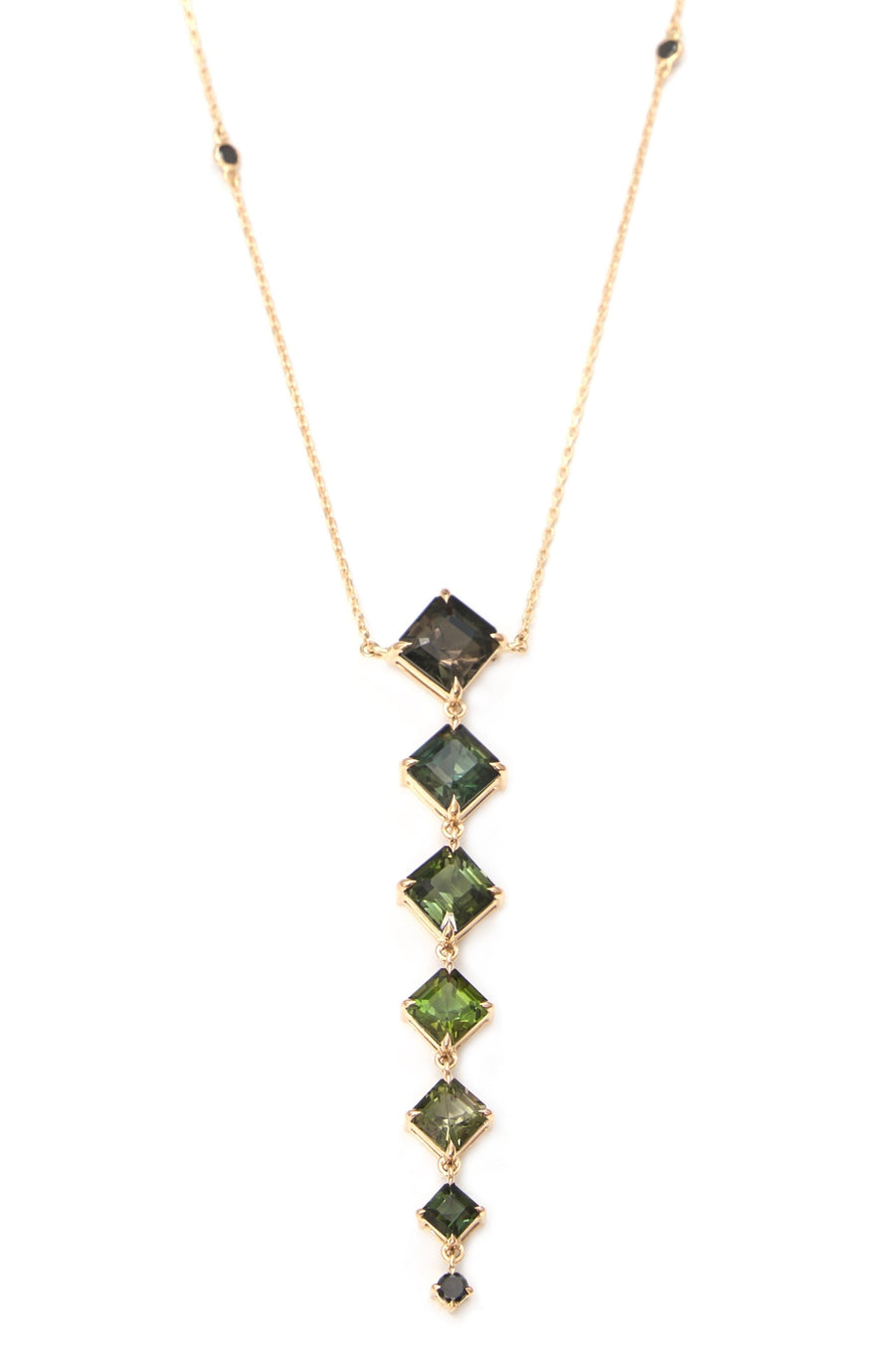 Green Tourmaline & Black Diamond Cascade Necklace