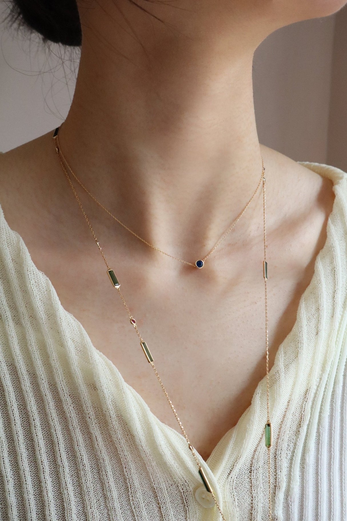 Gemstone Petite Button Necklace