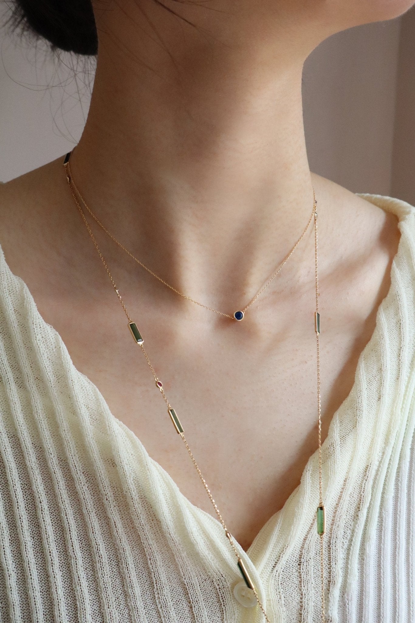 Gemstone Petite Button Necklace