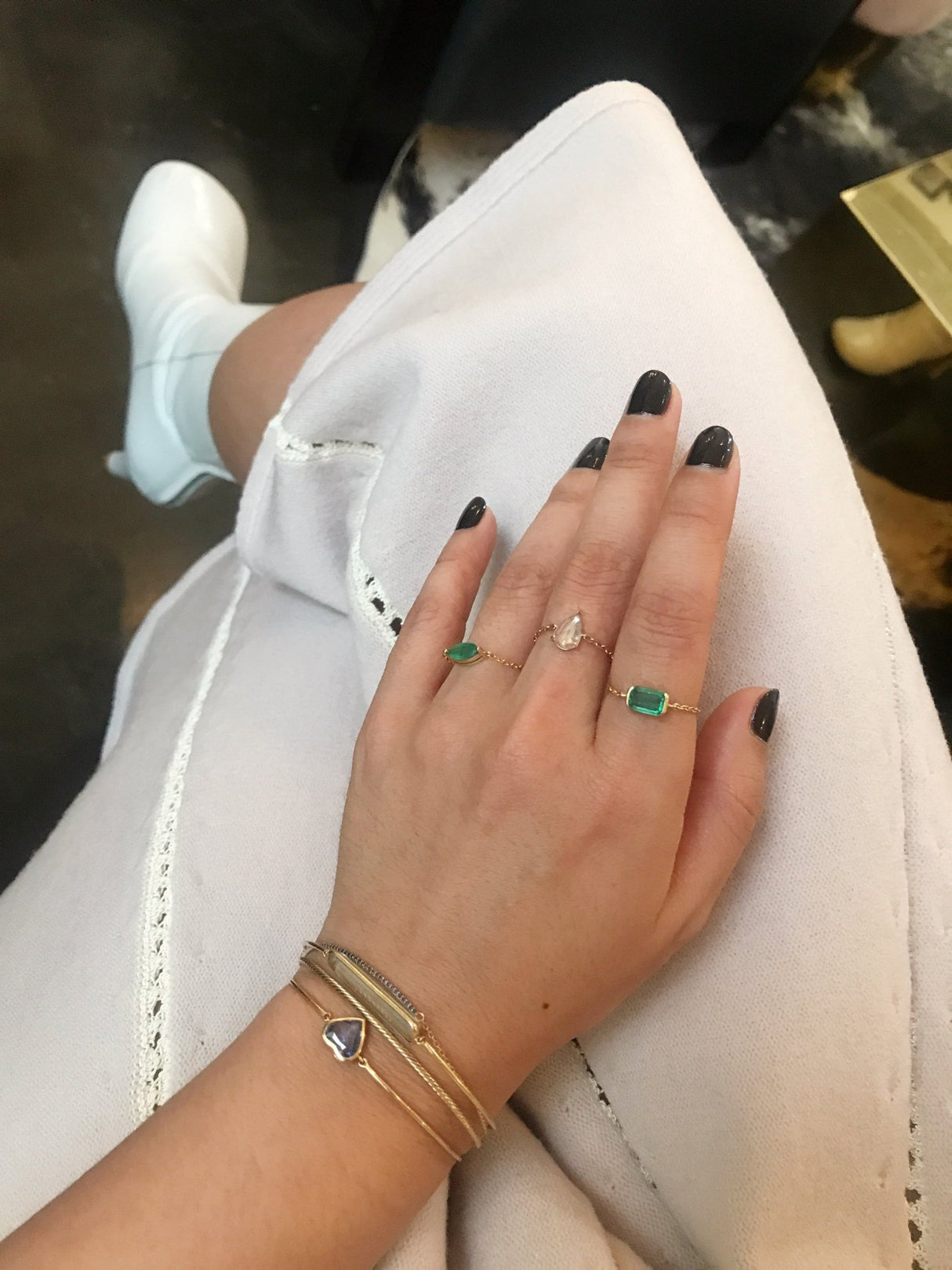 Gold Twist Bangle 18k gold stackable design on model 3