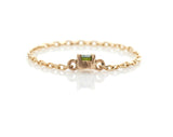 Green Diamond Chain Ring 14k gold Stackable ring on model side view
