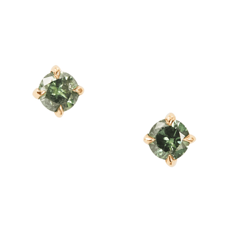 Green Diamond Studs 14K Gold Handmade Fine Jewelry