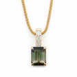 Green Ombre Tourmaline & Diamond Bar Pendant Necklace 18K gold handmade fine jewelry