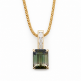 Green Ombre Tourmaline & Diamond Bar Pendant Necklace 18K gold handmade fine jewelry