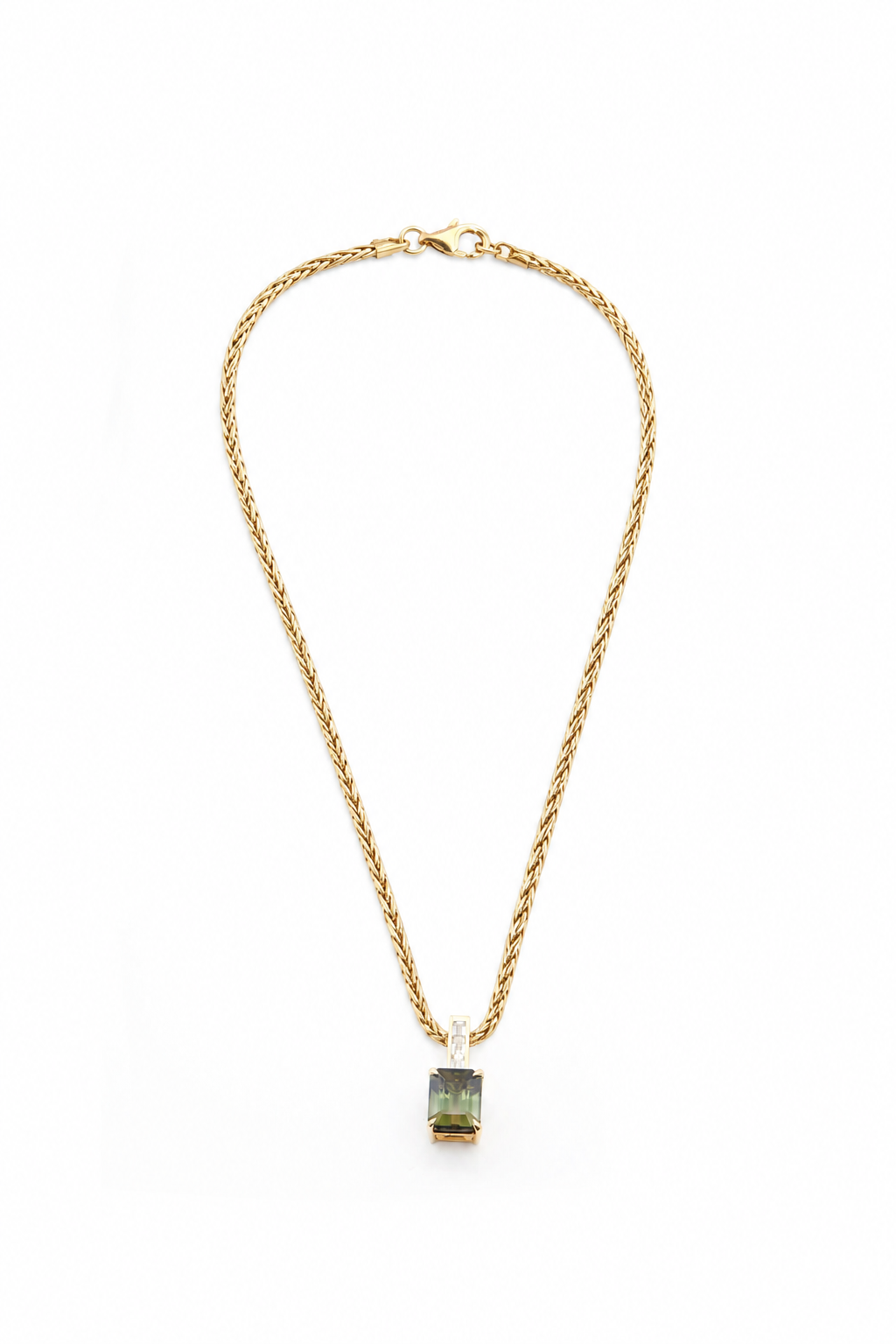 Green Ombre Tourmaline & Diamond Bar Pendant Necklace 18K gold handmade fine jewelry 1