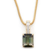 Green Ombre Tourmaline & Diamond Bar Pendant Necklace 18k handmade fine jewelry