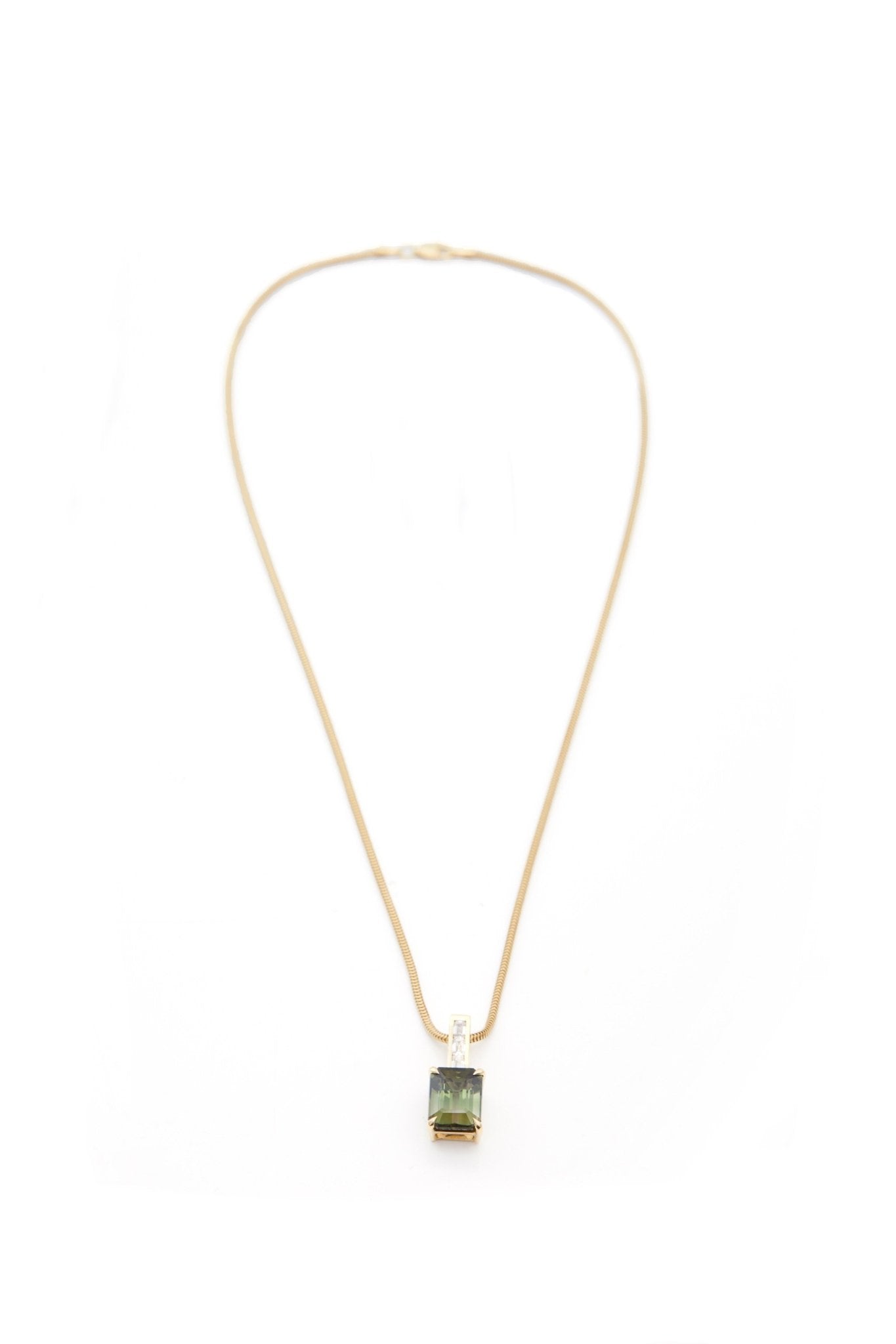 Green Ombre Tourmaline & Diamond Bar Pendant Necklace 18k handmade fine jewelry 2