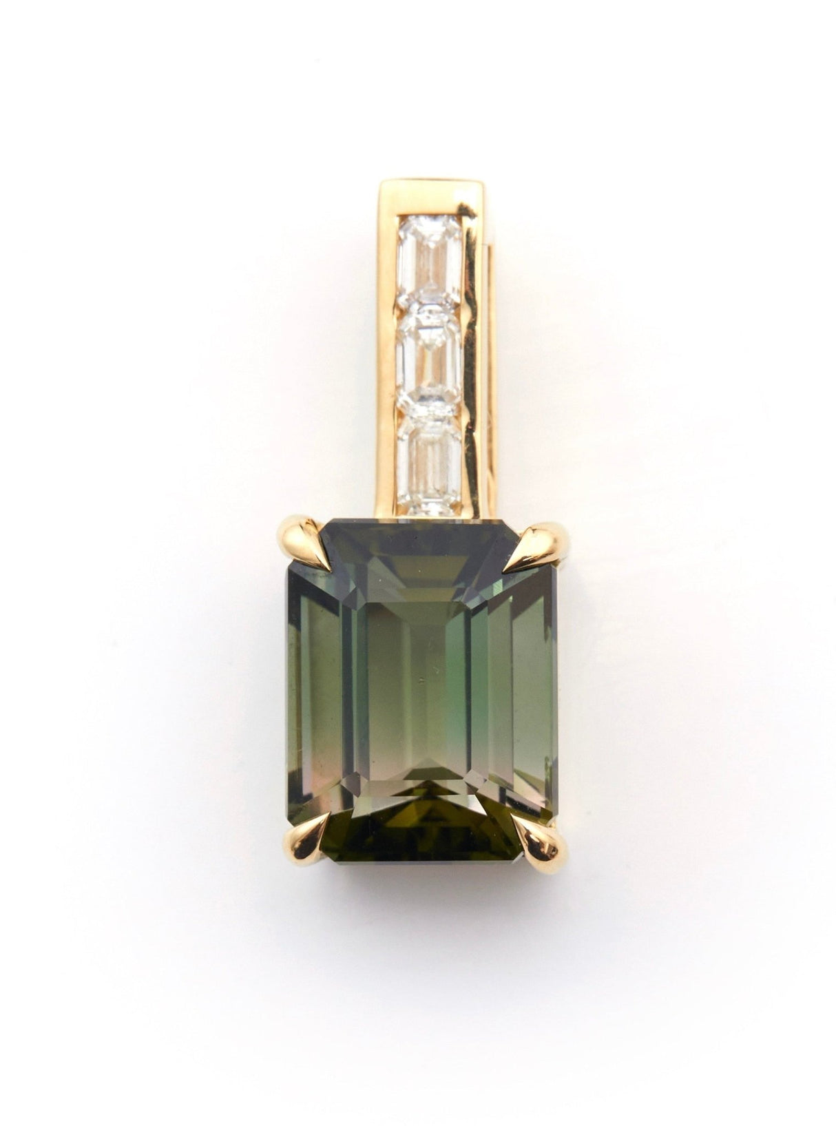 Green Ombre Tourmaline & Diamond Bar Pendant Necklace 18k handmade fine jewelry 3