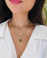 Green Ombre Tourmaline & Diamond Bar Pendant fine jewelry Necklace in 18k gold on model 2
