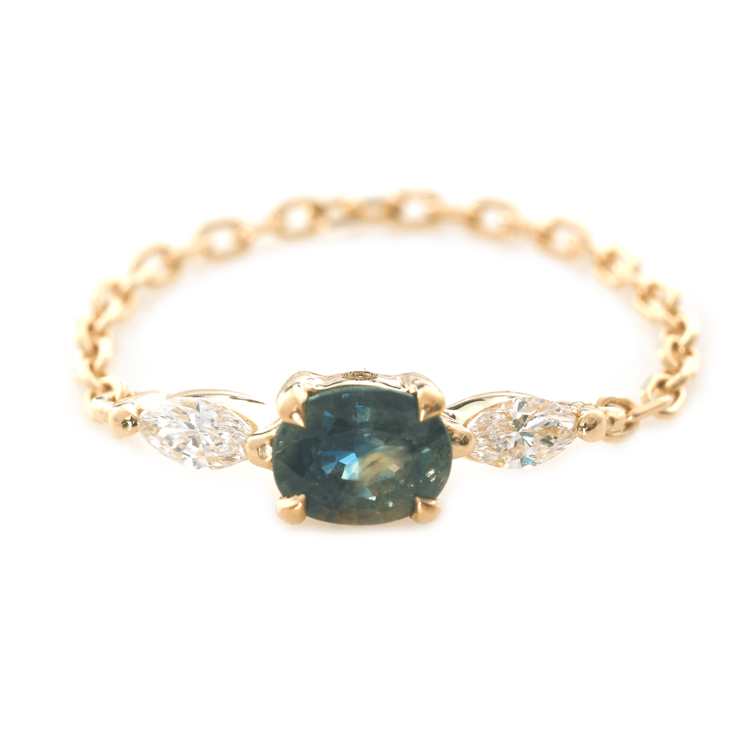 Green Parti Sapphire & Diamond Dream Weaver Chain Ring 18k gold Stackable ring