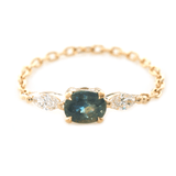 Green Parti Sapphire & Diamond Dream Weaver Chain Ring 18k gold Stackable ring