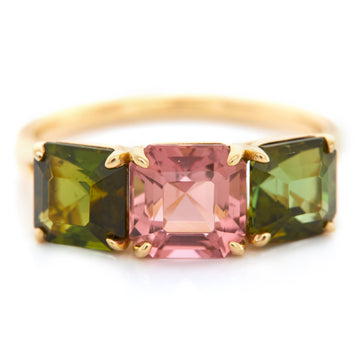 Green & Pink Tourmaline asscher Ring