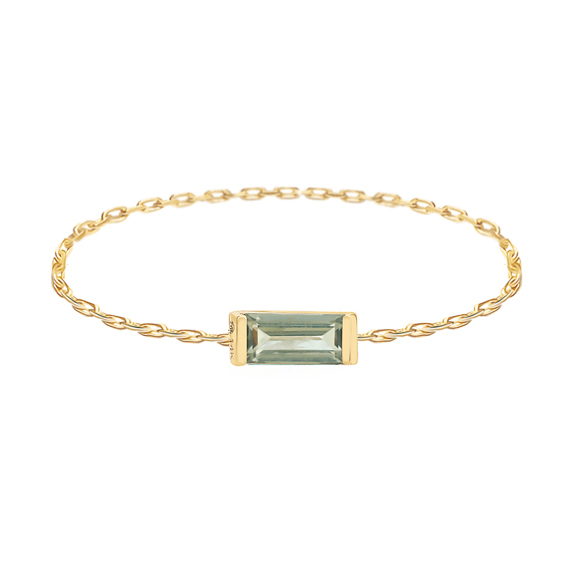Green Sapphire Baguette Chain Ring 14k gold Stackable ring