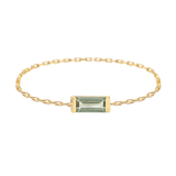 Green Sapphire Baguette Chain Ring 14k gold Stackable ring