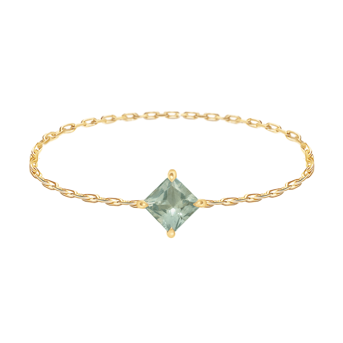 Green Sapphire Chain Ring 14k gold Stackable ring
