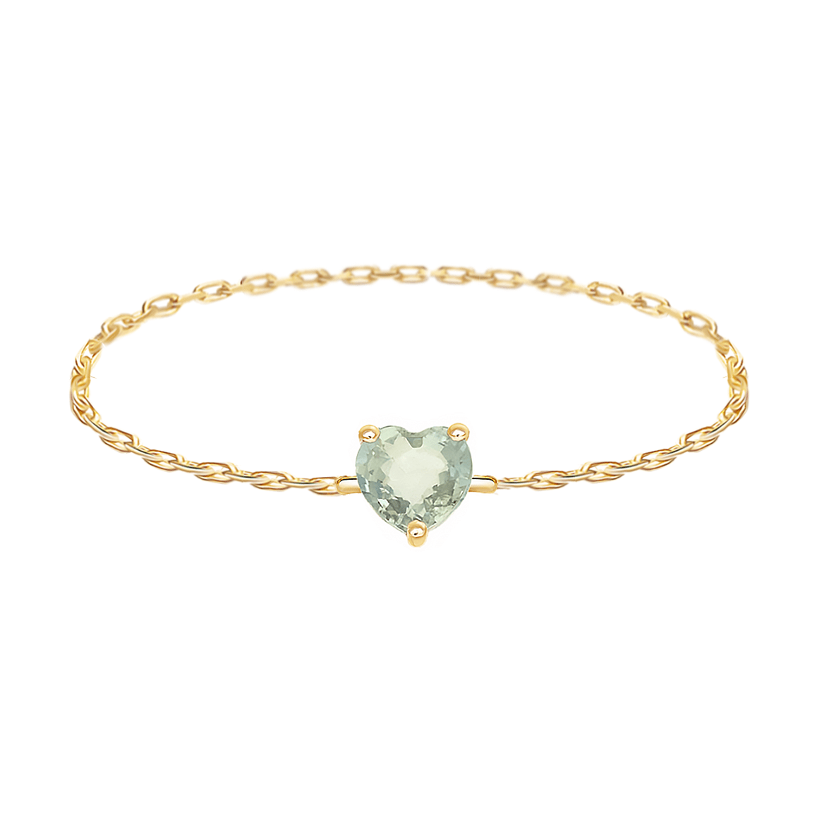 Green Sapphire Heart Chain Ring 14k gold Stackable ring