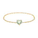 Green Sapphire Heart Chain Ring 14k gold Stackable ring