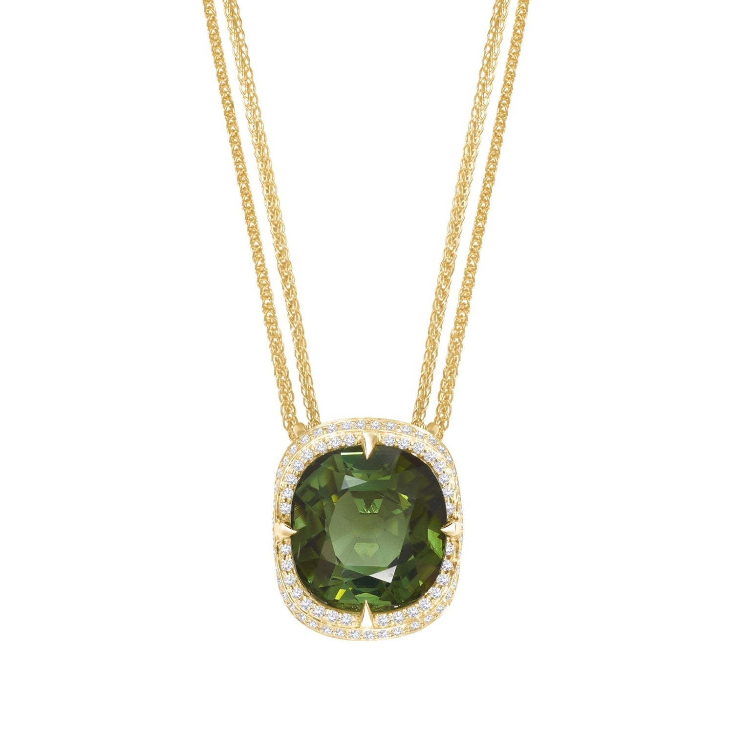 Green Tourmaline Aurora Supreme 18k gold handmade fine jewelry Necklace