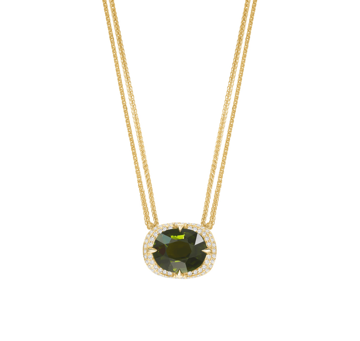 Green Tourmaline  Aurora 18k Gold Necklace handmade fine jewelry