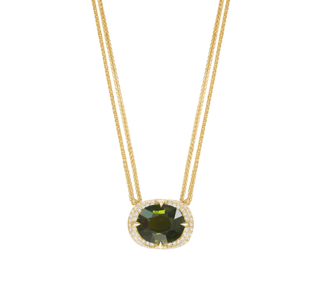 Green Tourmaline  Aurora 18k Gold Necklace handmade fine jewelry