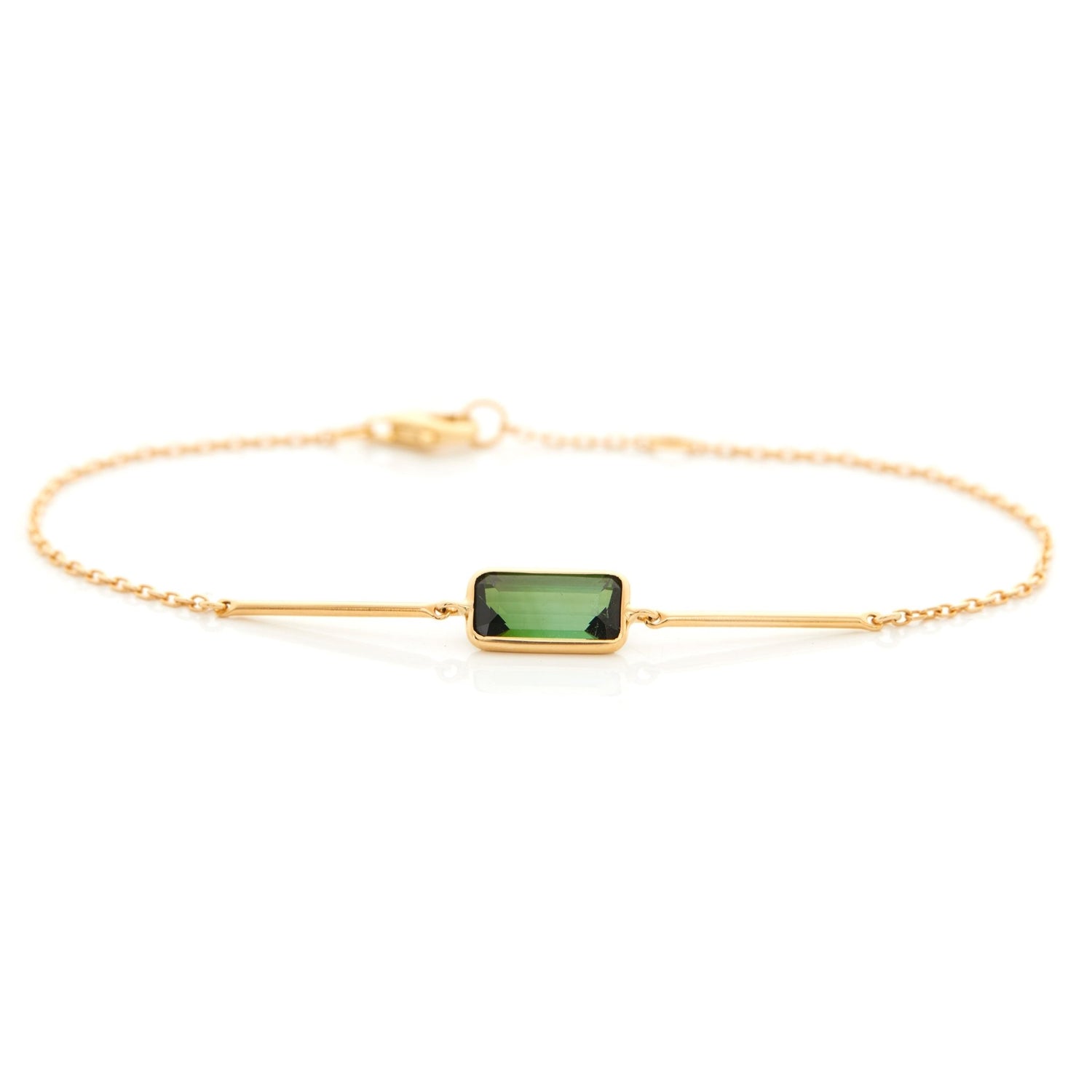 Green Tourmaline Bar Bracelet 18k gold stackable design 2