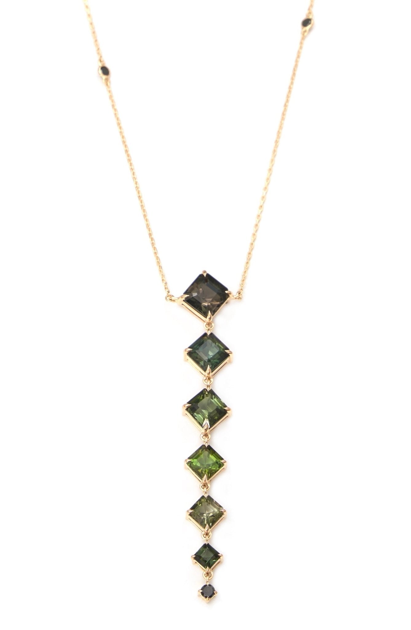 Green Tourmaline & Black Diamond Cascade Necklace 18k handmade fine jewelry