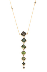 Green Tourmaline & Black Diamond Cascade Necklace 18k handmade fine jewelry